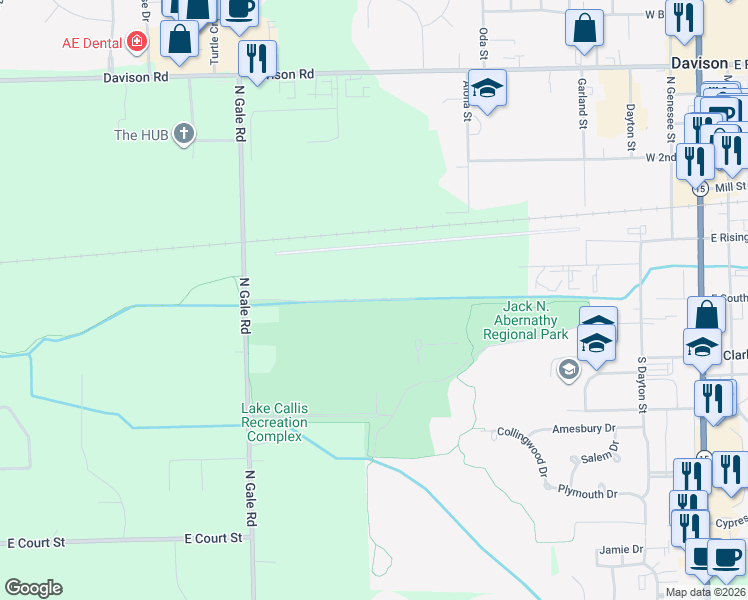 map of restaurants, bars, coffee shops, grocery stores, and more near Airport Drive in Davison