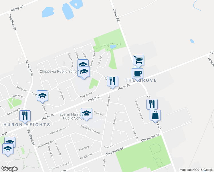 map of restaurants, bars, coffee shops, grocery stores, and more near 100 Oakville Avenue in London