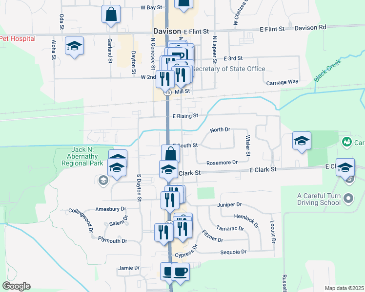 map of restaurants, bars, coffee shops, grocery stores, and more near 401 South Main Street in Davison