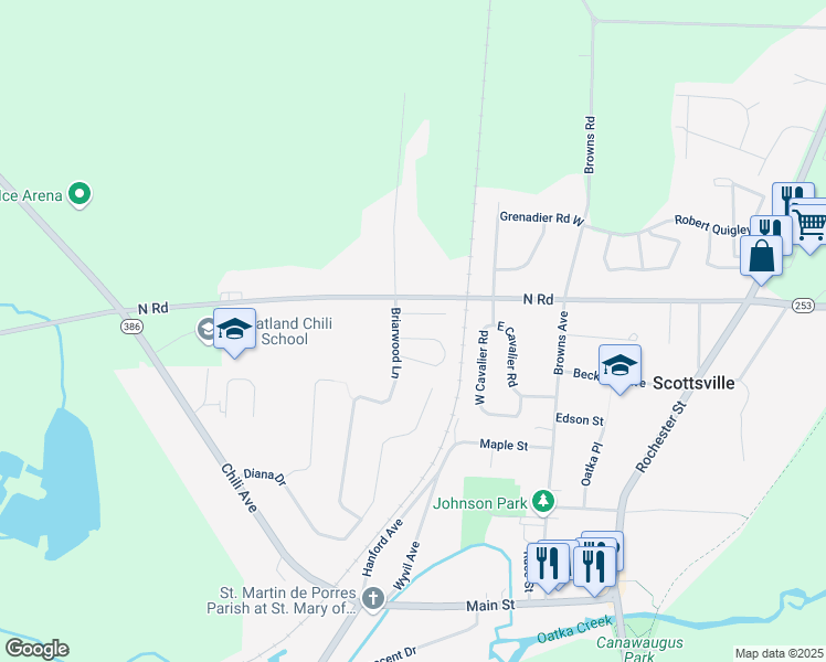map of restaurants, bars, coffee shops, grocery stores, and more near 8 Nathaniel Drive in Scottsville