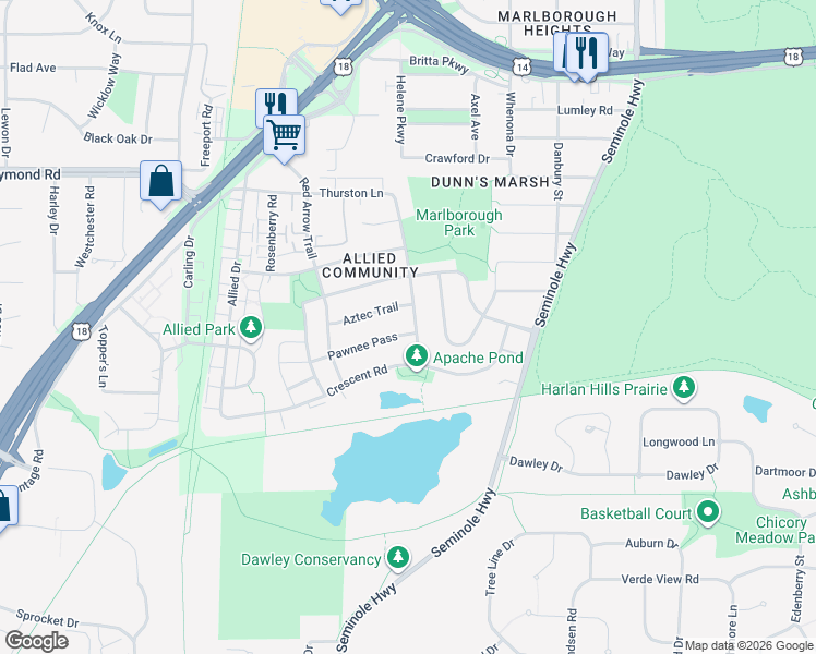 map of restaurants, bars, coffee shops, grocery stores, and more near 4502 Pawnee Pass in Fitchburg