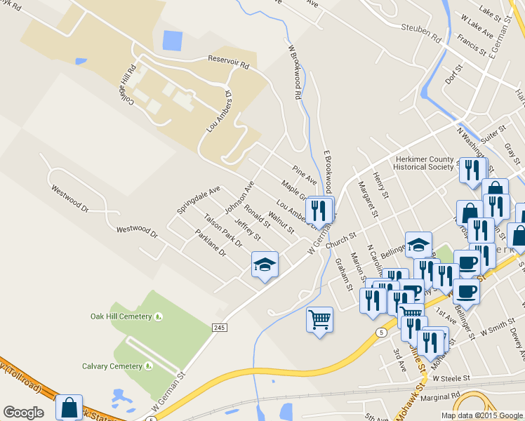 map of restaurants, bars, coffee shops, grocery stores, and more near 700 Ronald Street in Herkimer
