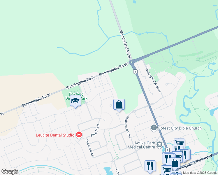 map of restaurants, bars, coffee shops, grocery stores, and more near 2106 Yellowbirch Place in London