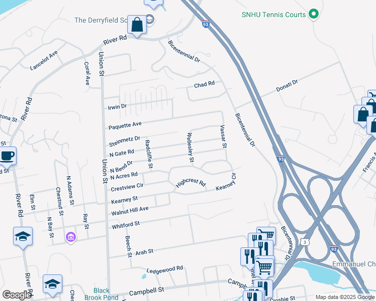 map of restaurants, bars, coffee shops, grocery stores, and more near 56 Wellesley Street in Manchester