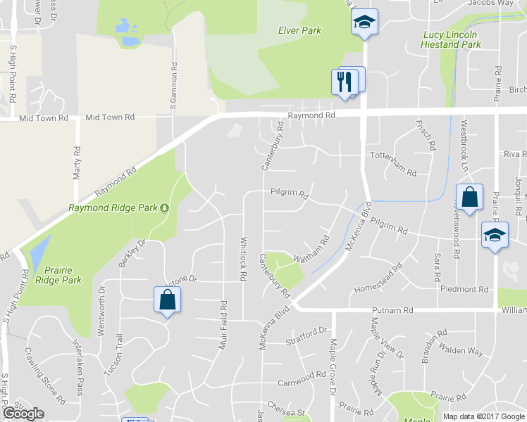 map of restaurants, bars, coffee shops, grocery stores, and more near 2301 Canterbury Road in Madison