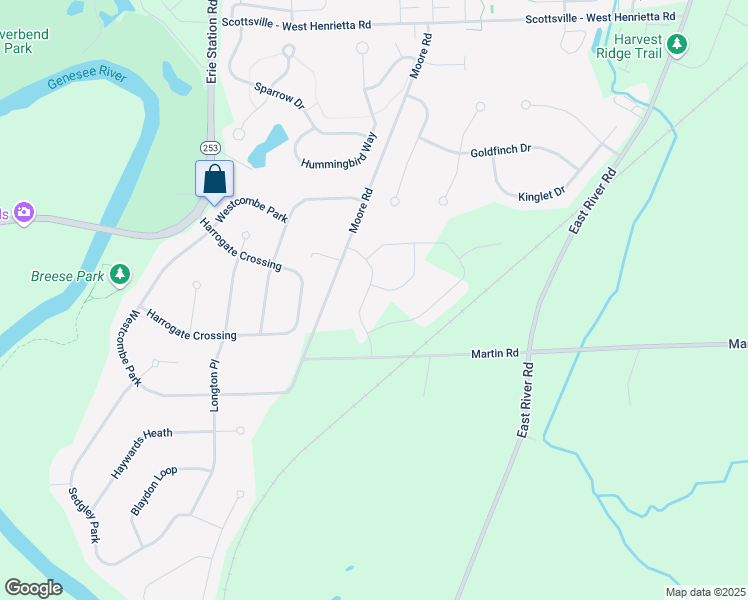 map of restaurants, bars, coffee shops, grocery stores, and more near 36 Bradgate Park in West Henrietta