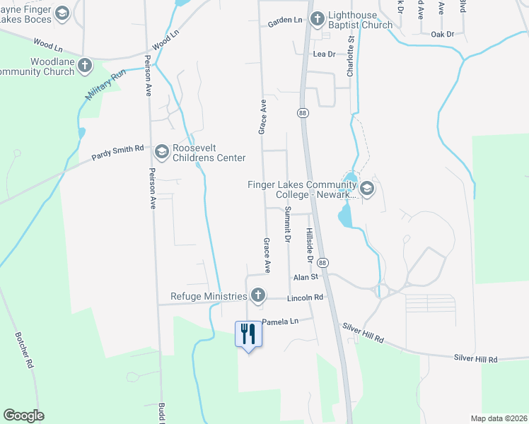 map of restaurants, bars, coffee shops, grocery stores, and more near 503 Grace Avenue in Newark