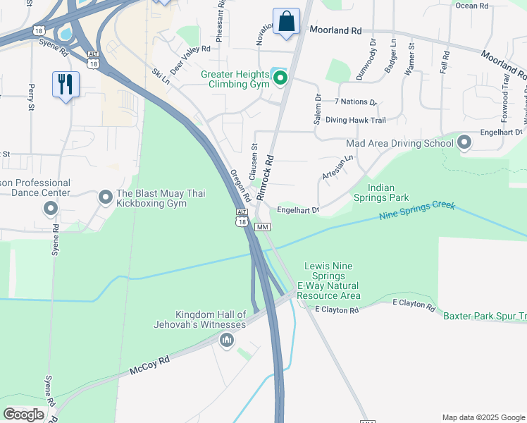 map of restaurants, bars, coffee shops, grocery stores, and more near 3038 Anderberg Drive in Fitchburg