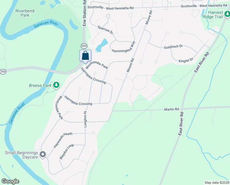 map of restaurants, bars, coffee shops, grocery stores, and more near 71 Harrogate Crossing in West Henrietta