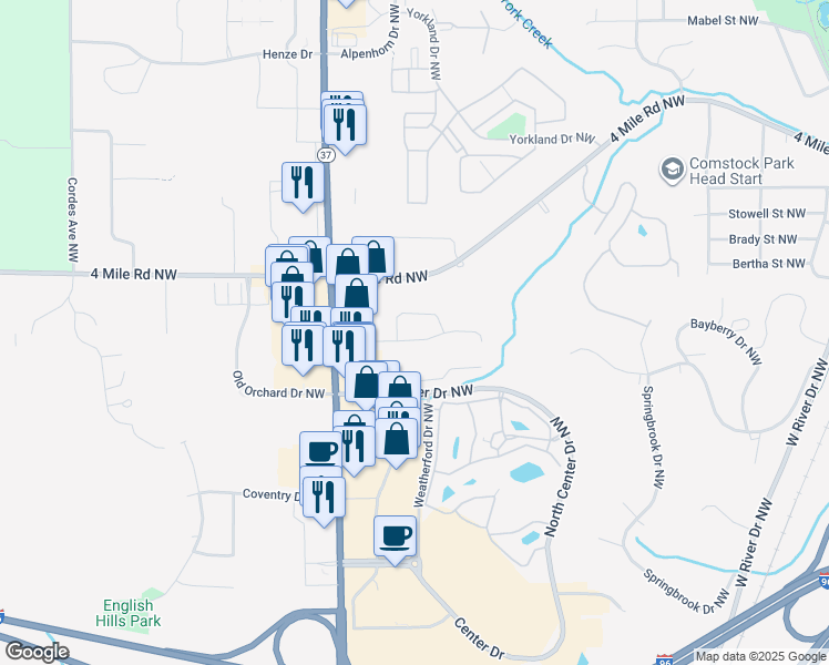 map of restaurants, bars, coffee shops, grocery stores, and more near 673 Kingsbury Street Northwest in Walker