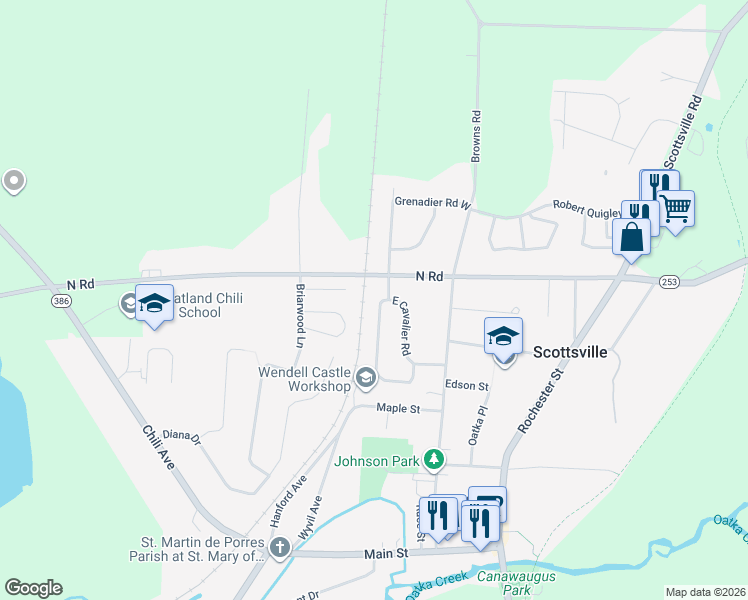 map of restaurants, bars, coffee shops, grocery stores, and more near 29 West Cavalier Road in Scottsville