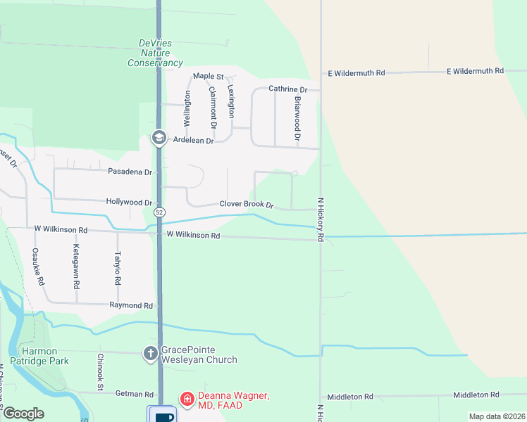 map of restaurants, bars, coffee shops, grocery stores, and more near 223 Clover Brook Drive in Owosso