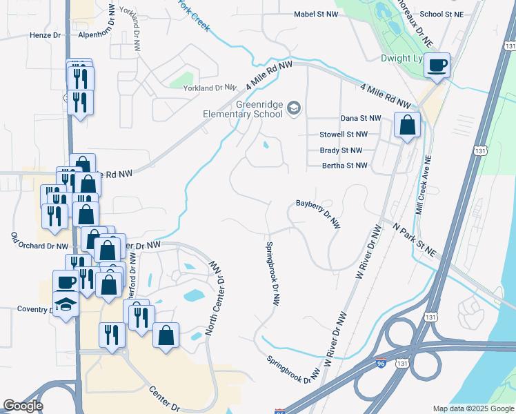 map of restaurants, bars, coffee shops, grocery stores, and more near 334 Dakota Drive Northwest in Grand Rapids