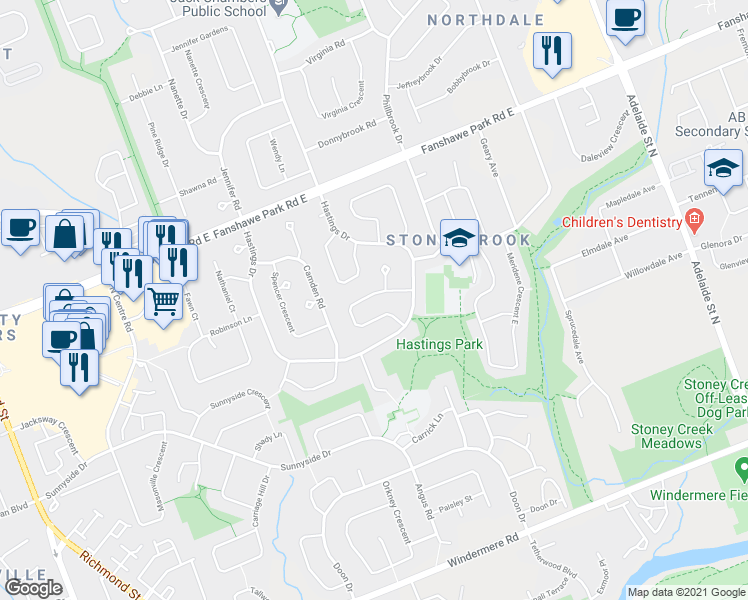 map of restaurants, bars, coffee shops, grocery stores, and more near 22 Milford Crescent in London