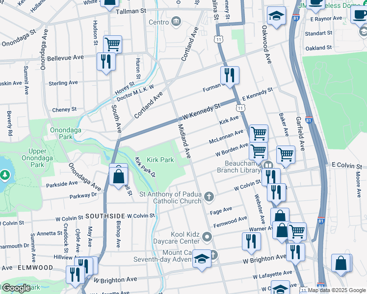 map of restaurants, bars, coffee shops, grocery stores, and more near in Syracuse