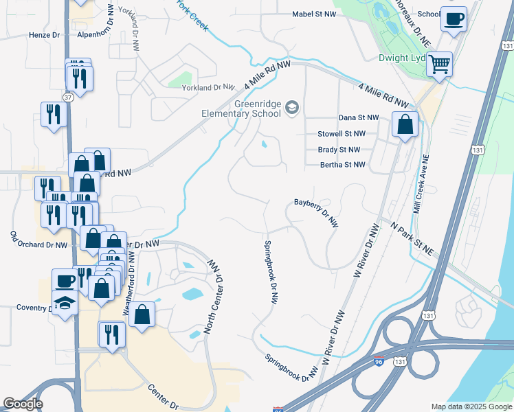 map of restaurants, bars, coffee shops, grocery stores, and more near 334 Dakota Drive Northwest in Grand Rapids