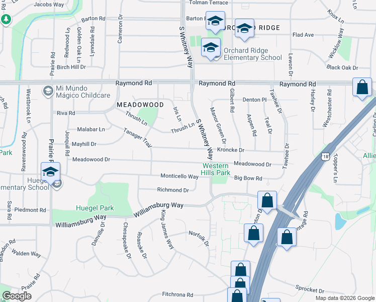 map of restaurants, bars, coffee shops, grocery stores, and more near 5713 Kroncke Drive in Madison
