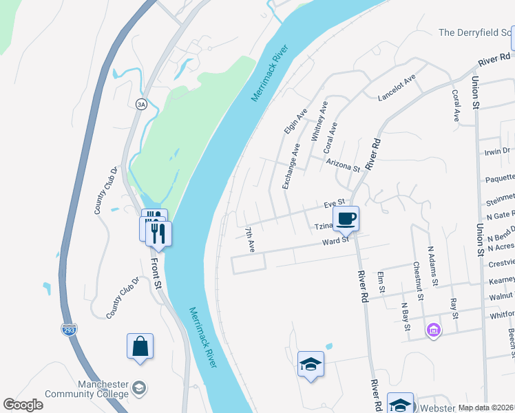 map of restaurants, bars, coffee shops, grocery stores, and more near 92 6th Avenue in Manchester