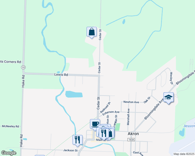 map of restaurants, bars, coffee shops, grocery stores, and more near 84 Cedar Street in Akron