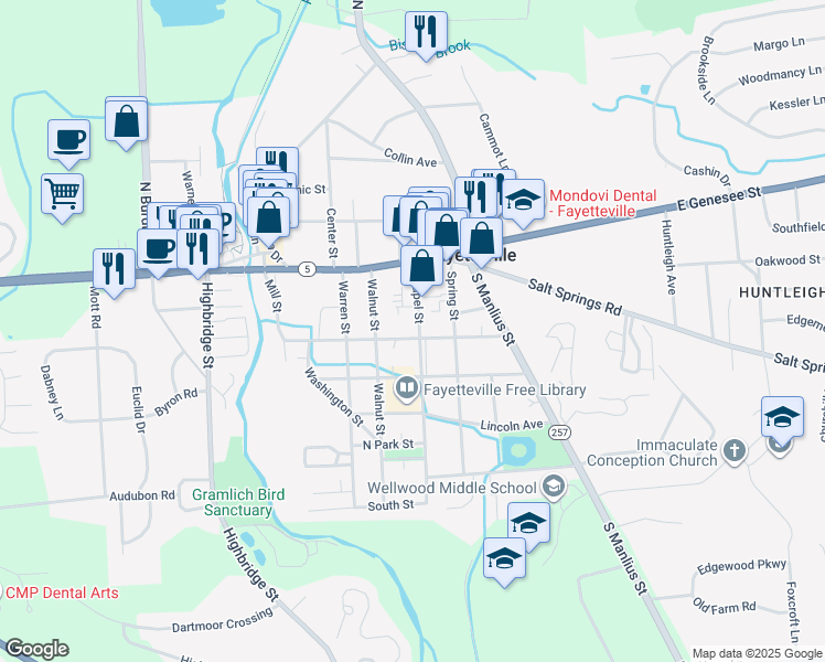 map of restaurants, bars, coffee shops, grocery stores, and more near 413 Clinton Street in Fayetteville