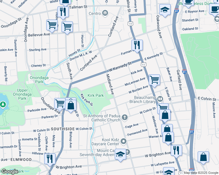 map of restaurants, bars, coffee shops, grocery stores, and more near in Syracuse