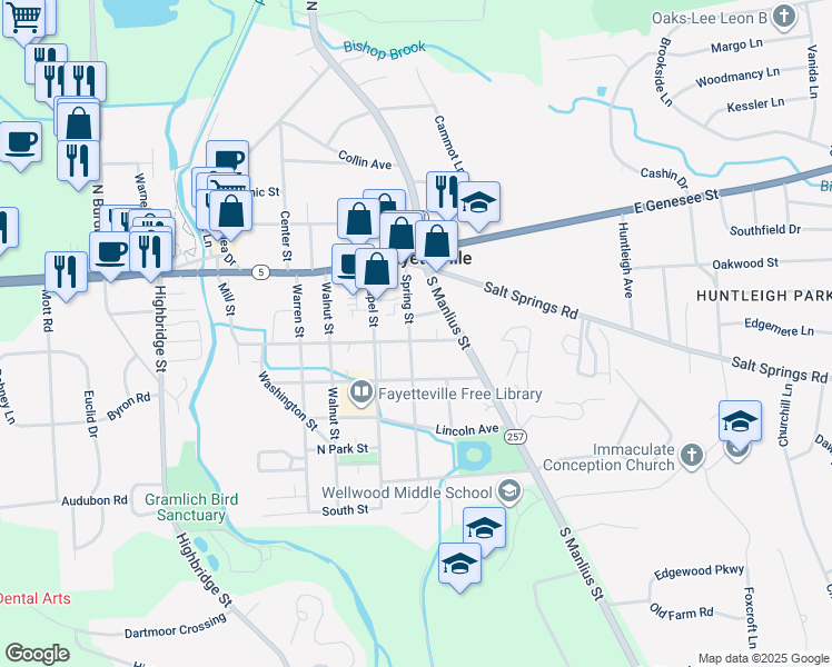 map of restaurants, bars, coffee shops, grocery stores, and more near 601 Clinton Street in Fayetteville