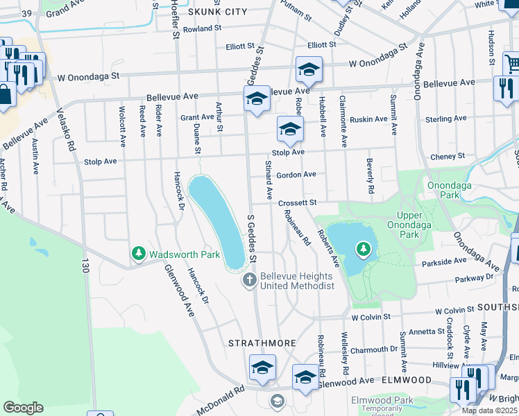 map of restaurants, bars, coffee shops, grocery stores, and more near 715 Crossett Street in Syracuse