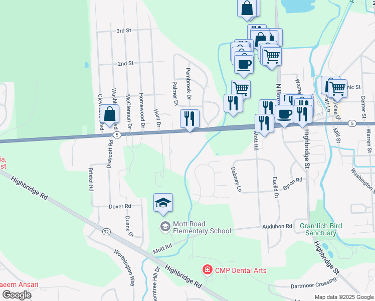 map of restaurants, bars, coffee shops, grocery stores, and more near 7220 East Genesee Street in Fayetteville