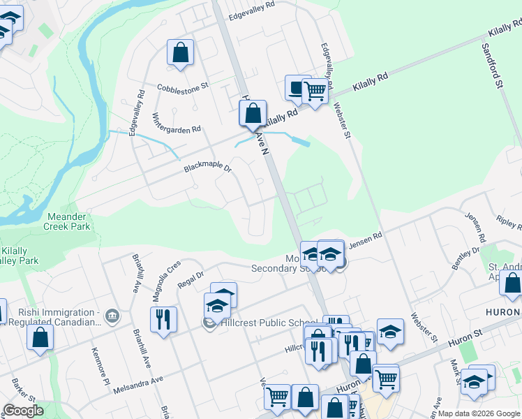 map of restaurants, bars, coffee shops, grocery stores, and more near 1665 Blackmaple Crescent in London