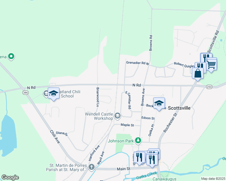 map of restaurants, bars, coffee shops, grocery stores, and more near 29 West Cavalier Road in Scottsville