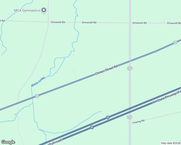 map of restaurants, bars, coffee shops, grocery stores, and more near 6187 Clinton Street Road in Bergen