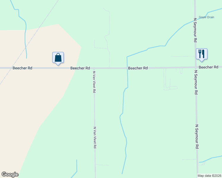 map of restaurants, bars, coffee shops, grocery stores, and more near 1446 North Van Vleet Road in Flushing