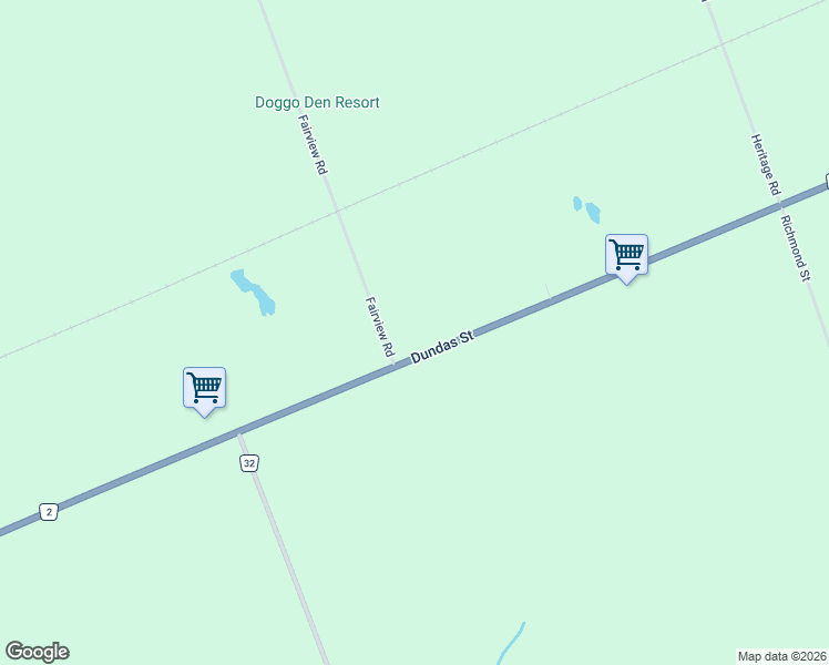 map of restaurants, bars, coffee shops, grocery stores, and more near 4576 Fairview Road in Thorndale