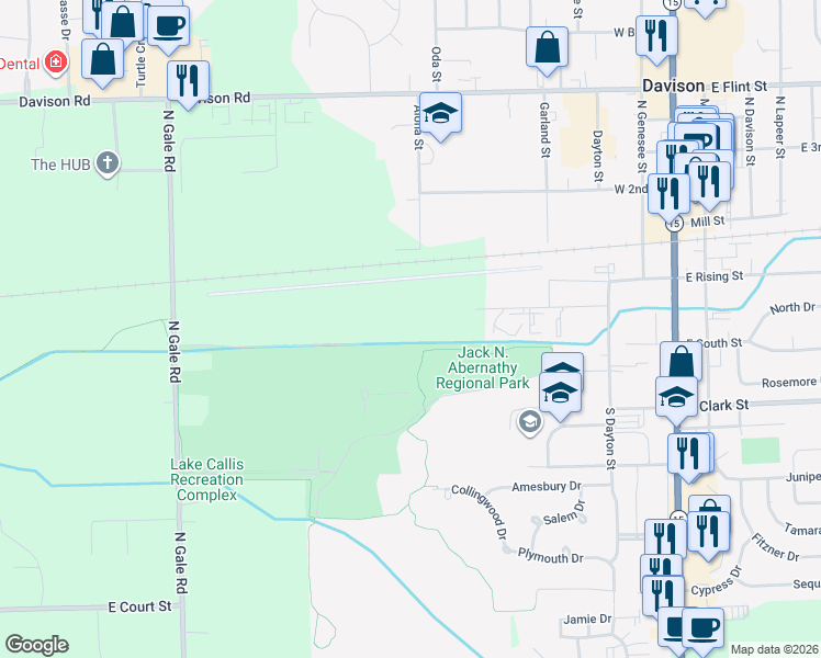 map of restaurants, bars, coffee shops, grocery stores, and more near Airport Drive in Davison