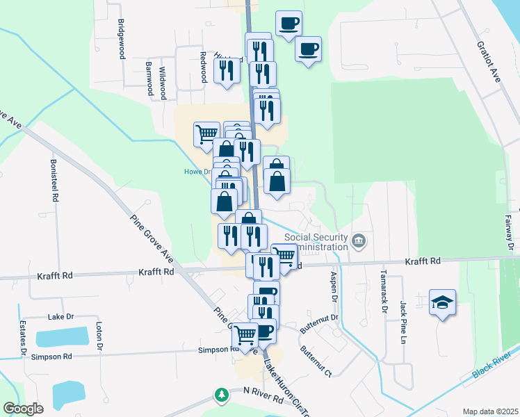 map of restaurants, bars, coffee shops, grocery stores, and more near 4097 24th Ave in Fort Gratiot Township