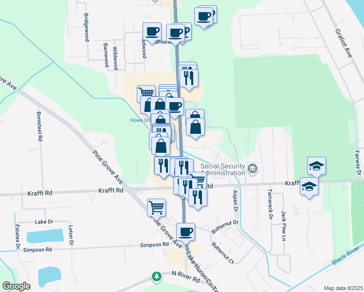 map of restaurants, bars, coffee shops, grocery stores, and more near 4097 24th Ave in Fort Gratiot Township