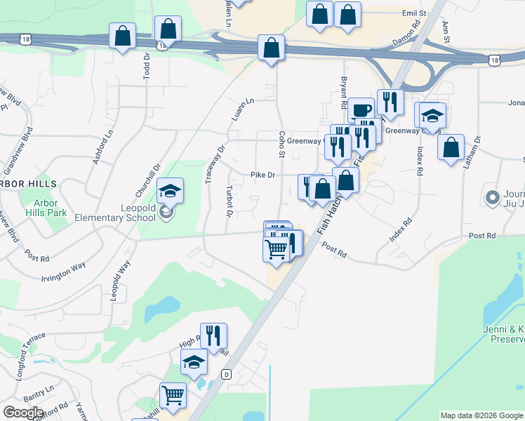 map of restaurants, bars, coffee shops, grocery stores, and more near 15 Sunfish Court in Madison
