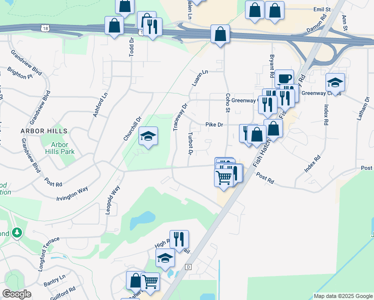 map of restaurants, bars, coffee shops, grocery stores, and more near 2960 Turbot Drive in Madison