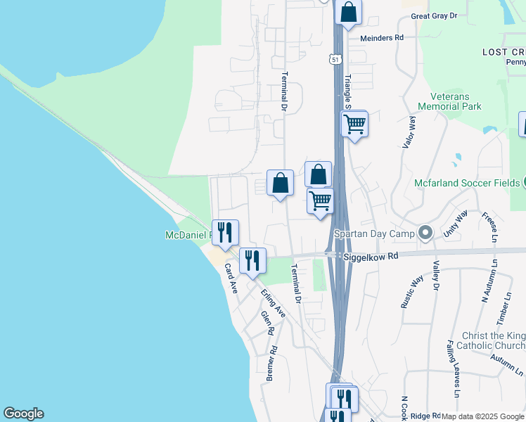 map of restaurants, bars, coffee shops, grocery stores, and more near 4800 Terminal Drive in McFarland