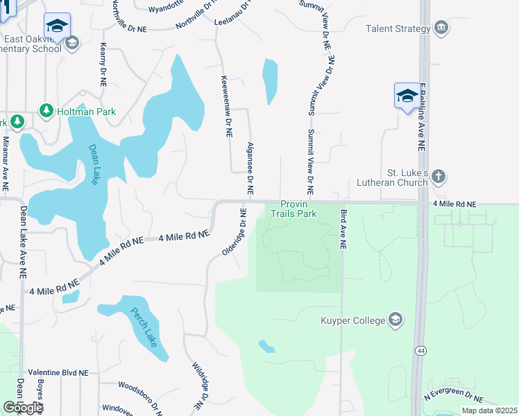 map of restaurants, bars, coffee shops, grocery stores, and more near 3564 Olderidge Drive Northeast in Grand Rapids