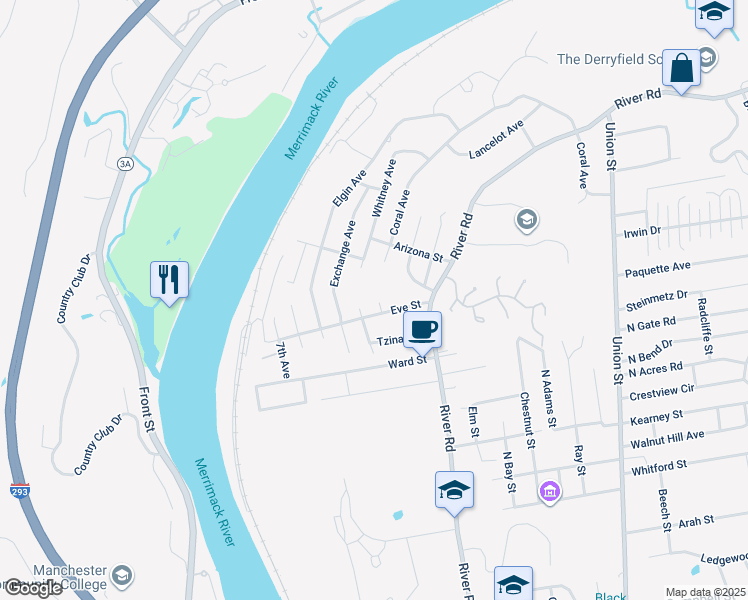 map of restaurants, bars, coffee shops, grocery stores, and more near 117 Eve Street in Manchester