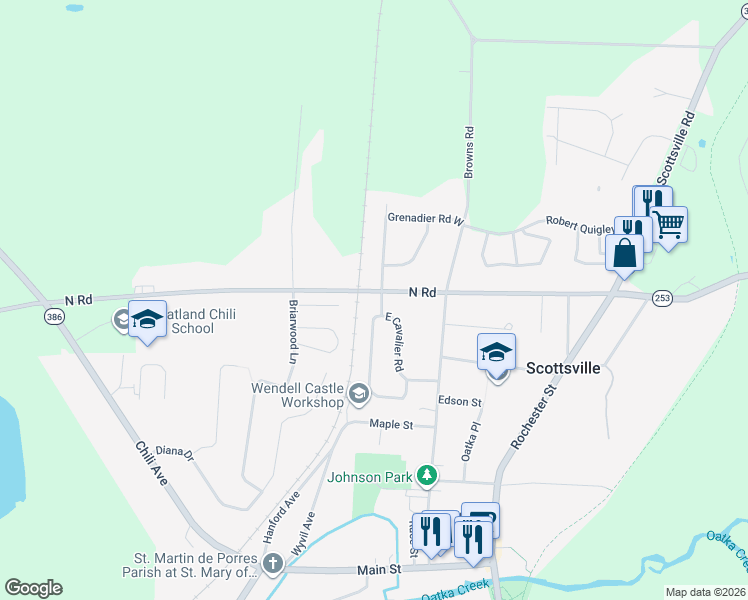 map of restaurants, bars, coffee shops, grocery stores, and more near 7 West Cavalier Road in Scottsville