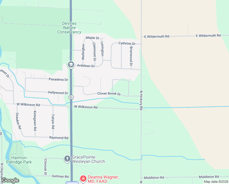 map of restaurants, bars, coffee shops, grocery stores, and more near 223 Clover Brook Drive in Owosso