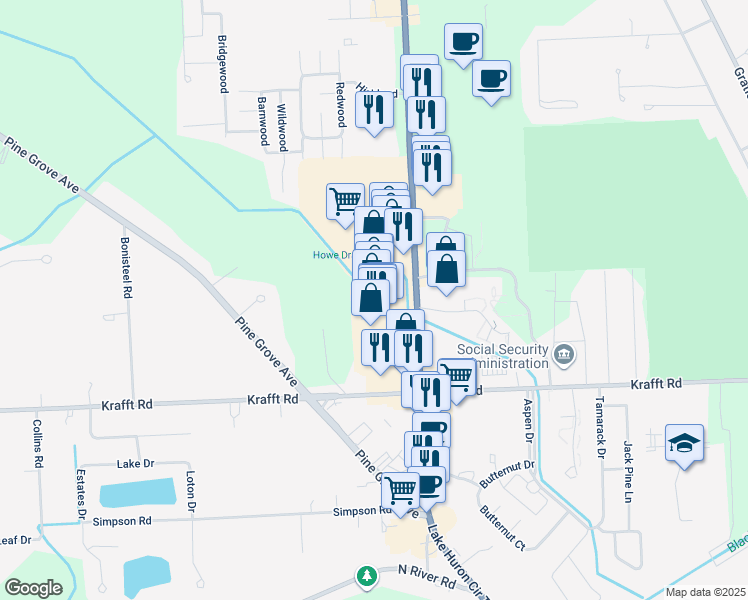 map of restaurants, bars, coffee shops, grocery stores, and more near 4097 24th Avenue in Fort Gratiot Township