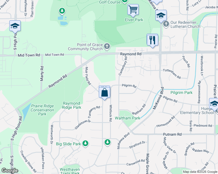 map of restaurants, bars, coffee shops, grocery stores, and more near 7006 Lindfield Road in Madison
