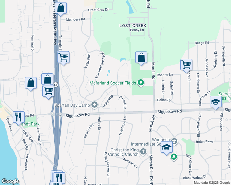 map of restaurants, bars, coffee shops, grocery stores, and more near 5147 Unity Way in Madison