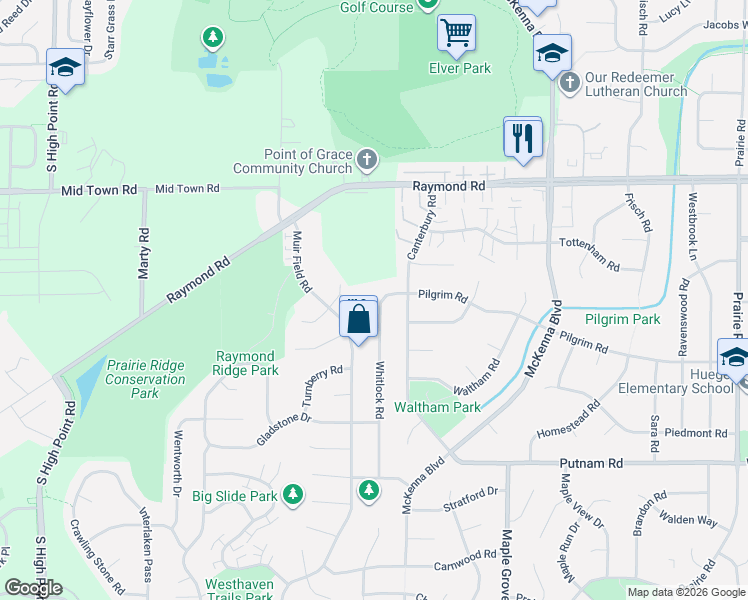 map of restaurants, bars, coffee shops, grocery stores, and more near 7006 Lindfield Road in Madison