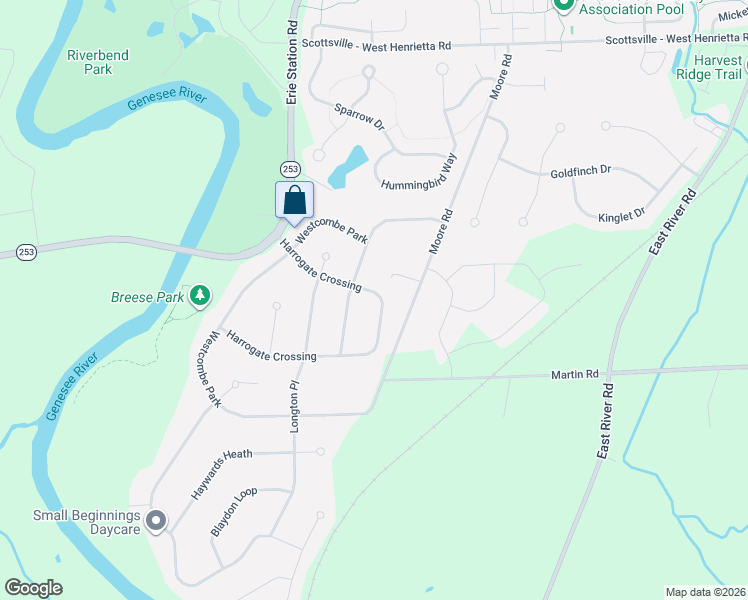 map of restaurants, bars, coffee shops, grocery stores, and more near 71 Harrogate Crossing in West Henrietta