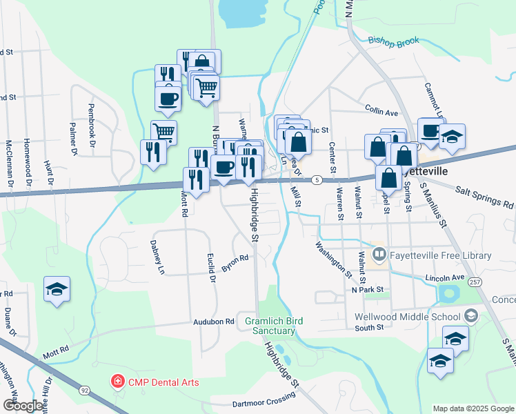 map of restaurants, bars, coffee shops, grocery stores, and more near 209 Highbridge Street in Fayetteville