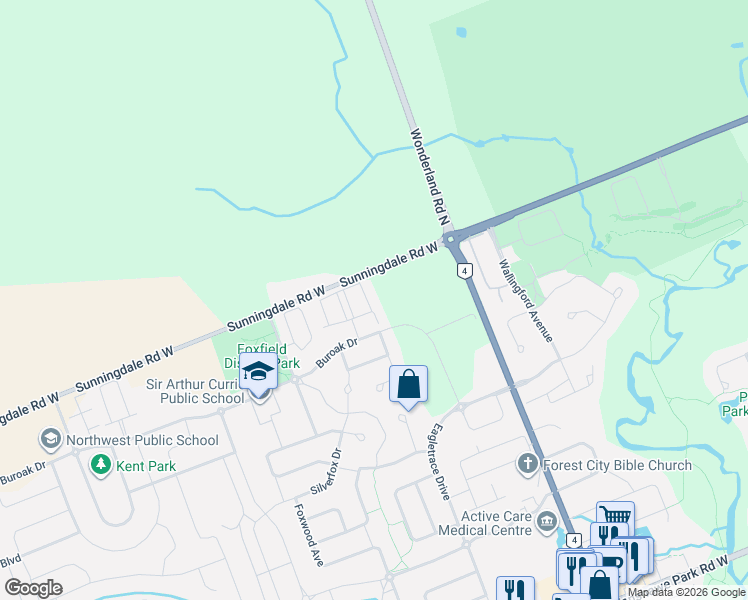 map of restaurants, bars, coffee shops, grocery stores, and more near 2250 Buroak Drive in London